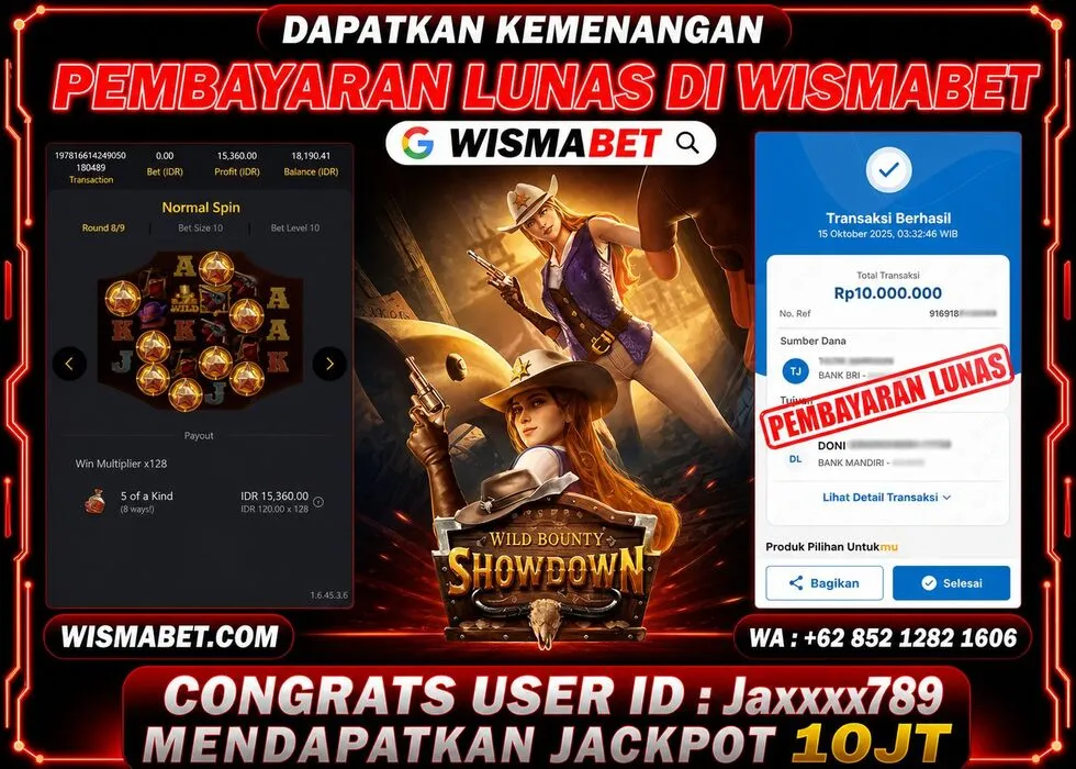 Wismabet - BUKTI KEMENANGAN Wild bounty showdown Rp10,000,000,- LUNAS